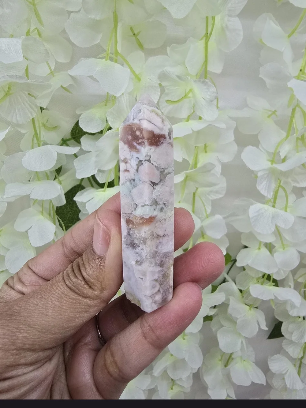 High Quality Cherry Blossom Flower Agate Small Crystal Tower Petite Pretty Decor